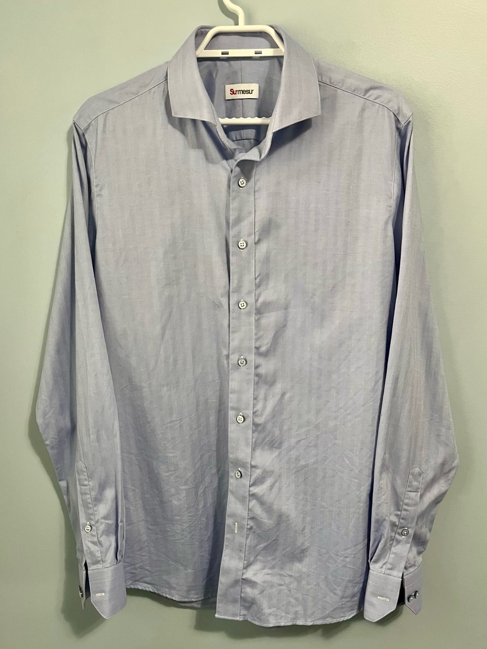 Surmesur Periwinkle Blue 100% Cotton Men's Custom Size Dress Shirt L
